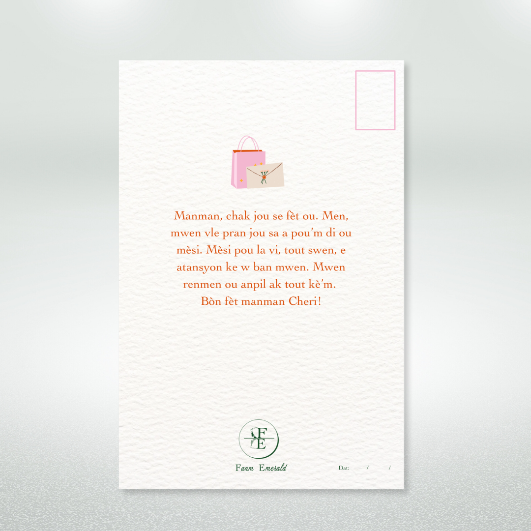 Bòn Fèt Manman Postcard Style Greeting Card for Mom