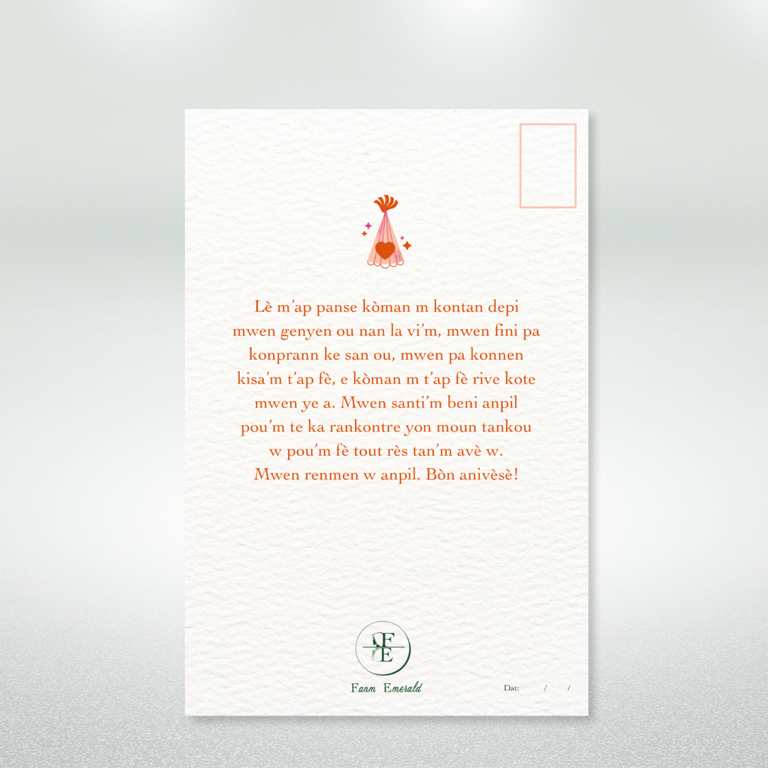 Bòn Anivèsè Postcard Style Greeting Card