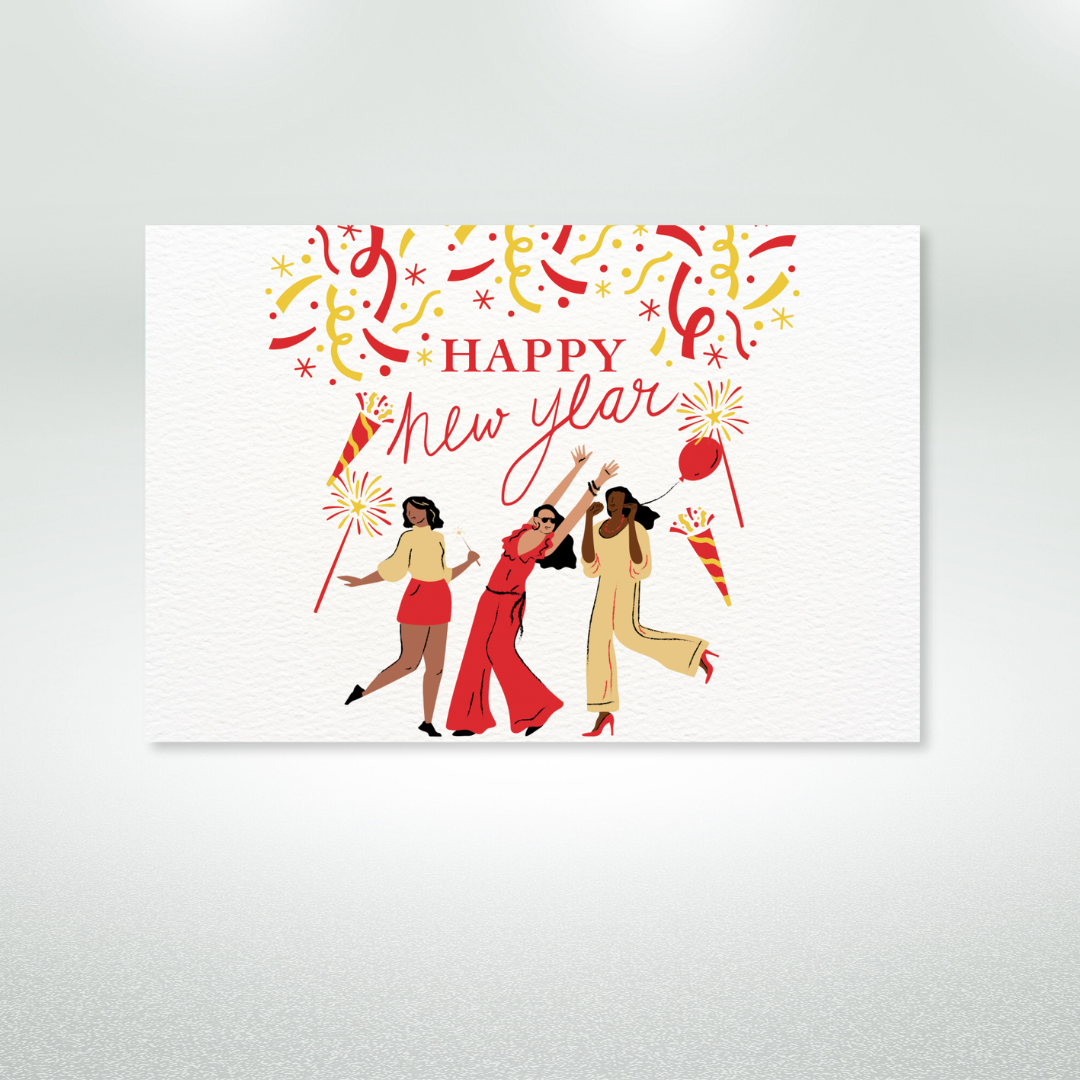 Happy New Year Postcard Style Greeting Card