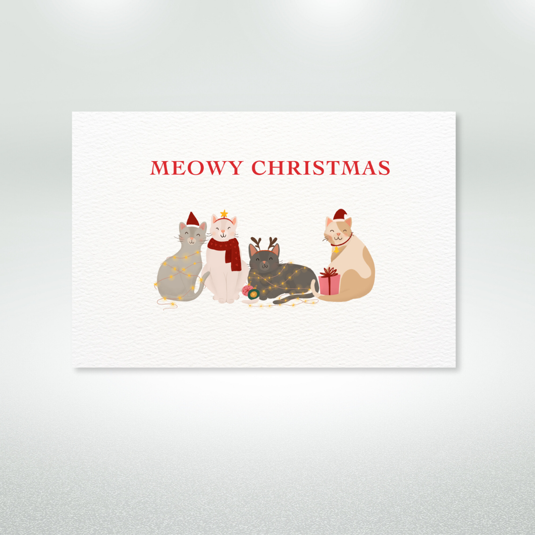 Meowy Christmas Postcard Style Greeting Card
