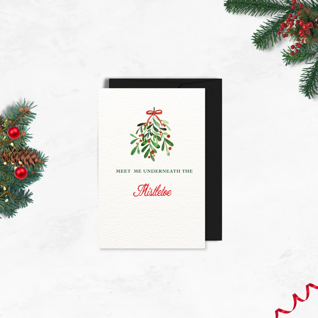 Meet Me Underneath the Mistletoe Postcard Style Greeting Card